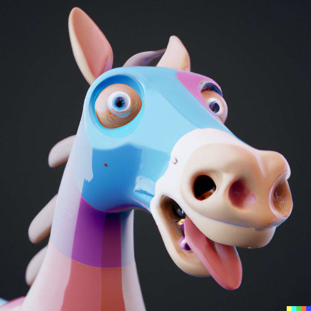 a horse, close-up, very cute, emoji, multicolored, Unreal Engine 3D render, trending on ArtStation, realistic materials